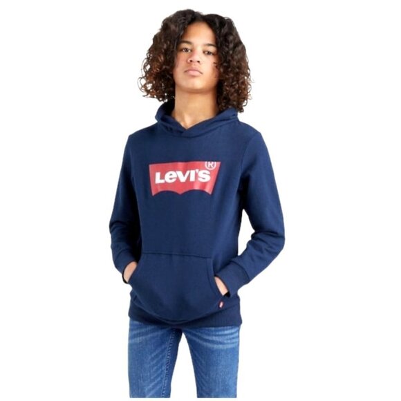 Levi's Navy Blue Red Embroidered Logo Pullover Hooded Sweatshirt‎ Youth Size XL - Picture 1 of 8